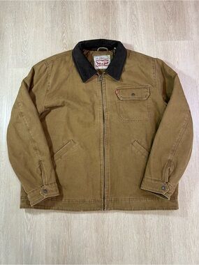 Levi's Tan Canvas Zip Jacket with Corduroy Collar
